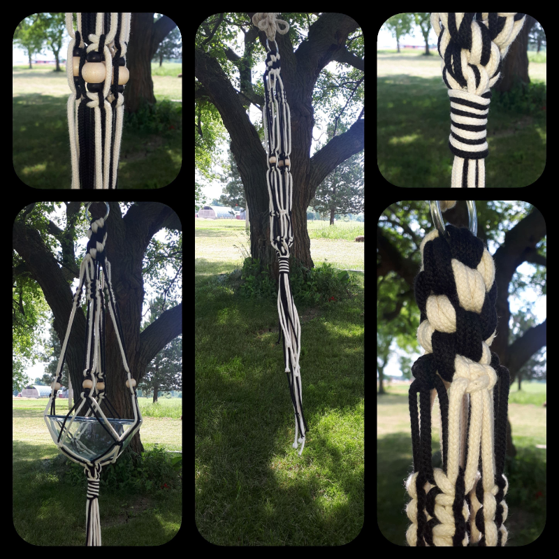 Black and White Hanger with Black and Wood Beads - Single