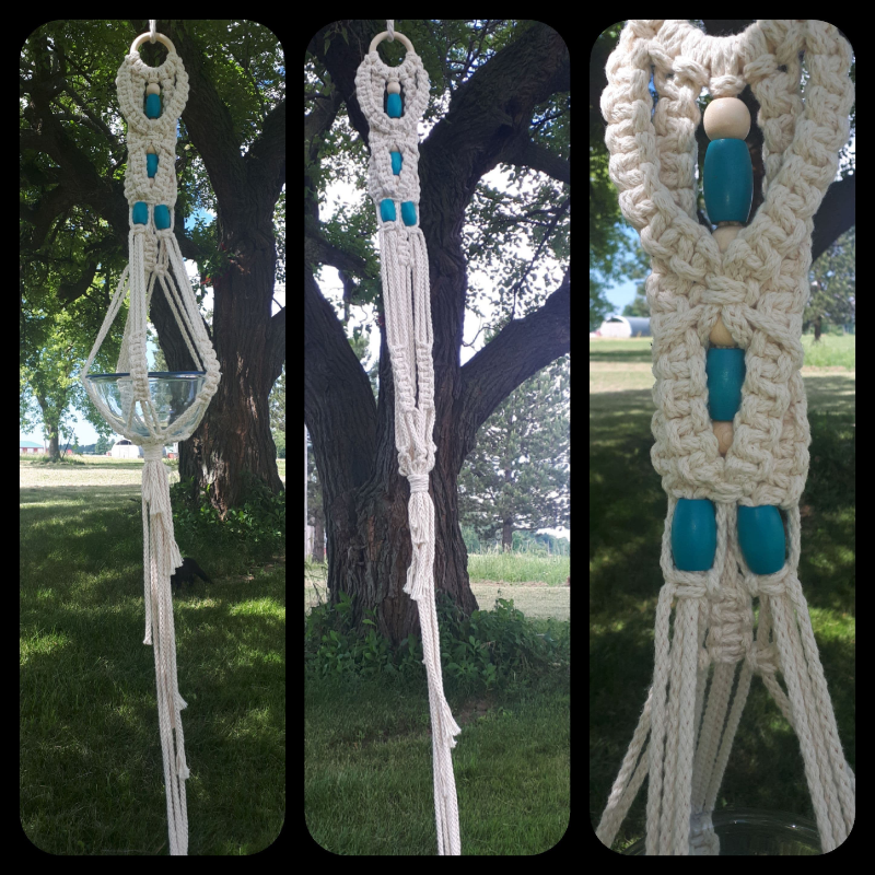 Blue and Wood Beaded Hanger - Single