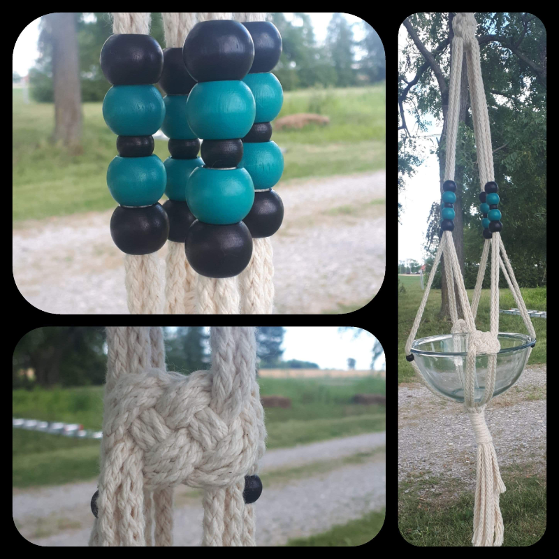 White Hanger with Black and Blue Beads - Single